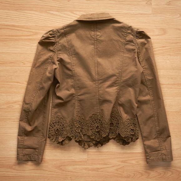 Moschino Jeans Women's Brown Cotton Short Stretch Jacket with Lace, Size M - Picture 7 of 8